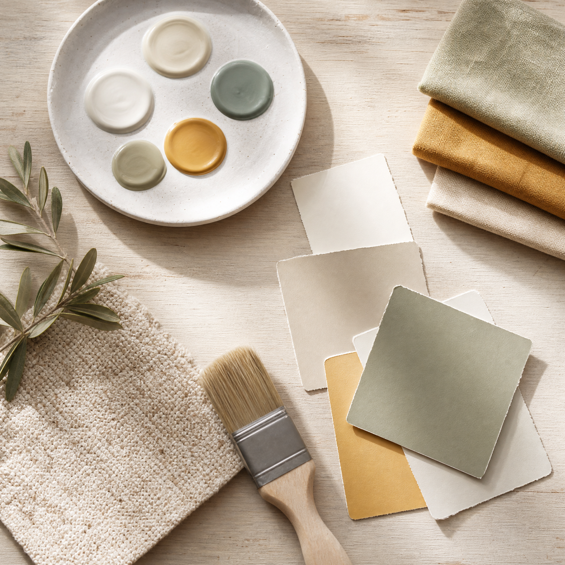 Colour samples arranged for an interior design concept